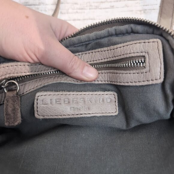 Liesbekind Taupe Leather Flap and Zipper Small Crossbody Sling Bag Purse - Picture 7 of 9